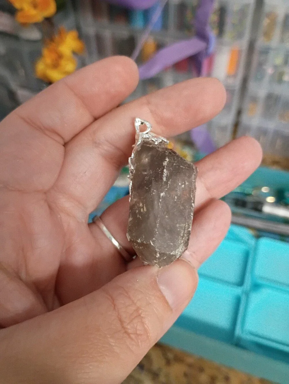 Whispers of the Earth Mother: Raw Smokey Quartz and Freeform Mixed Metal Pendant